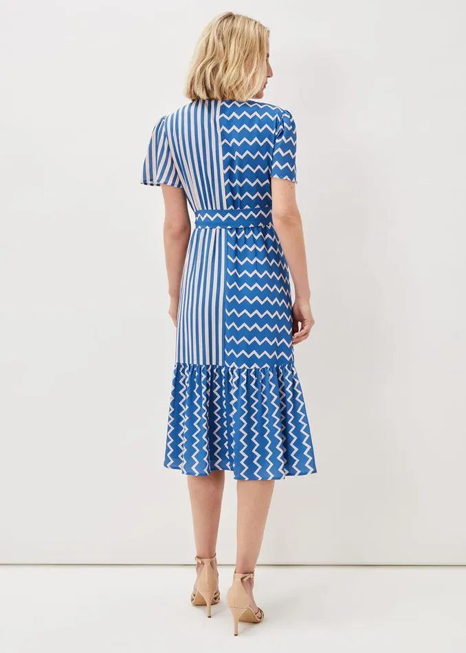 Women Phase Eight Occasion Dresses Shelby Zig Zag Midi Dress Bluecream