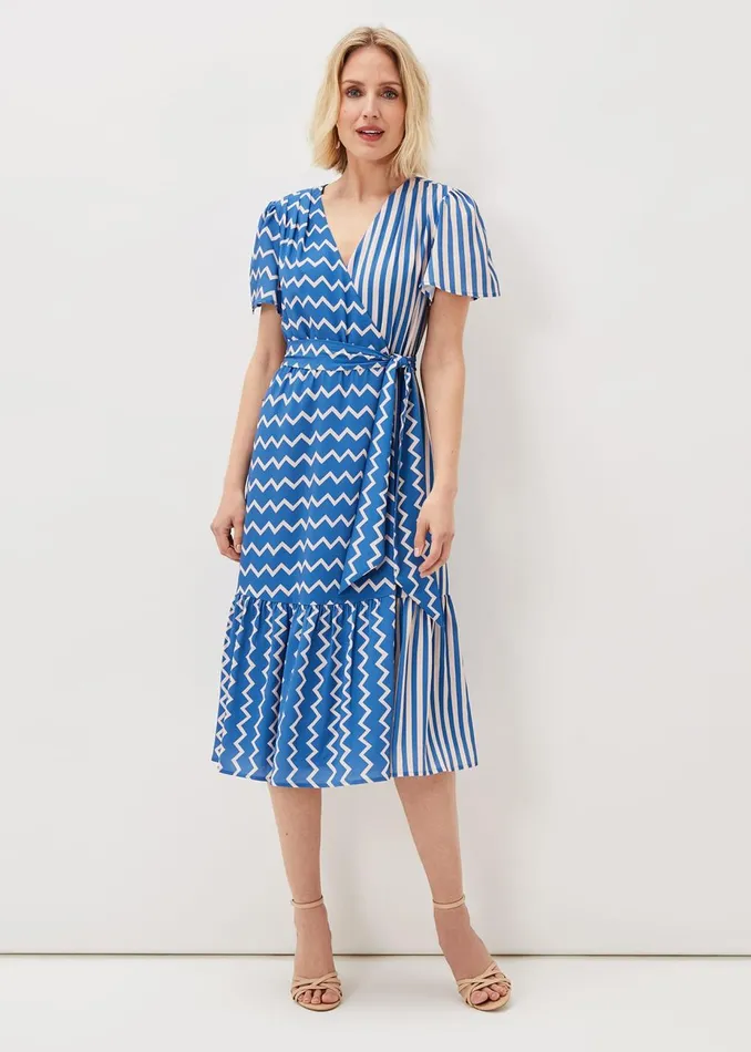 Women Phase Eight Occasion Dresses Shelby Zig Zag Midi Dress Bluecream
