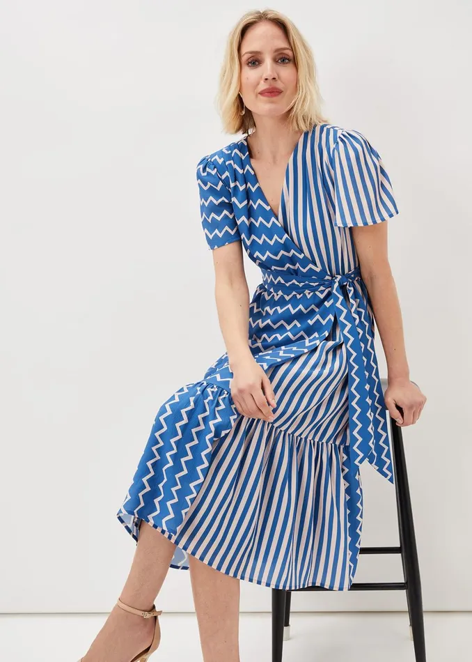 Women Phase Eight Occasion Dresses Shelby Zig Zag Midi Dress Bluecream