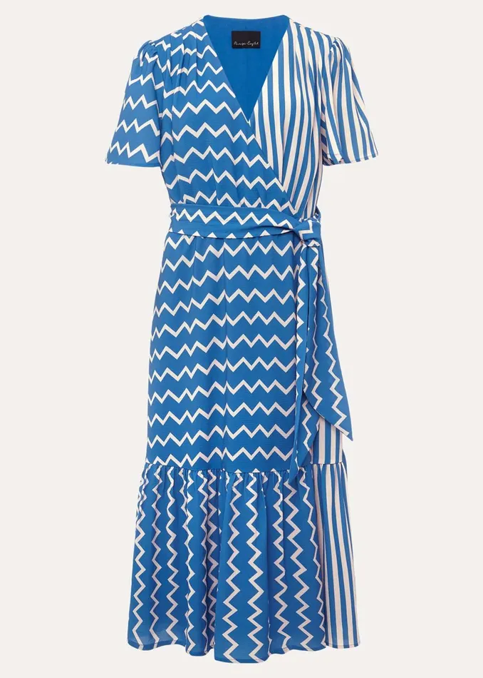 Women Phase Eight Occasion Dresses Shelby Zig Zag Midi Dress Bluecream