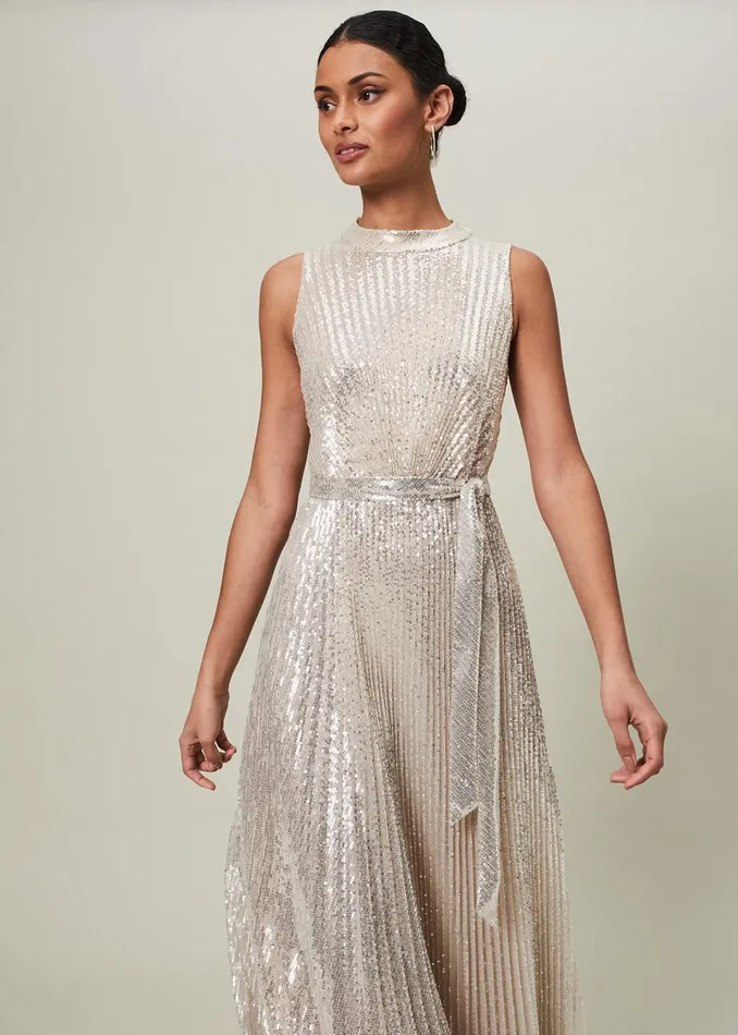 Women Phase Eight Occasion Dresses Simara Sequin Maxi Dress Soft Gold