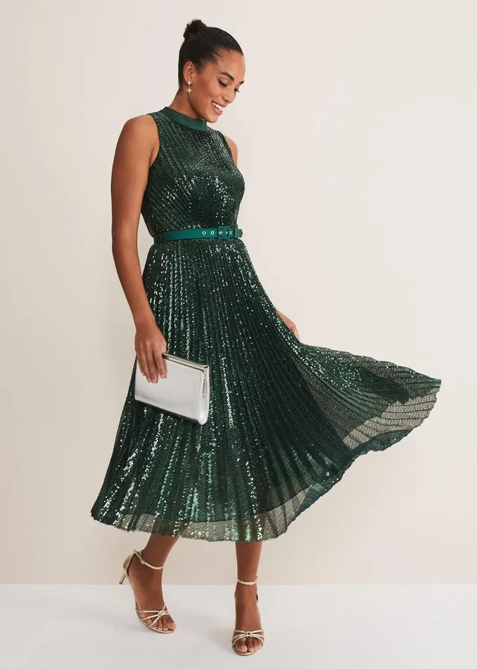 Women Phase Eight Occasion Dresses Simara Sequin Pleat Dress Green