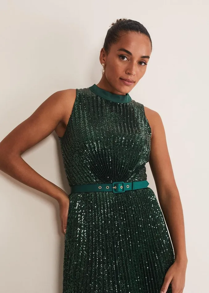 Women Phase Eight Occasion Dresses Simara Sequin Pleat Dress Green