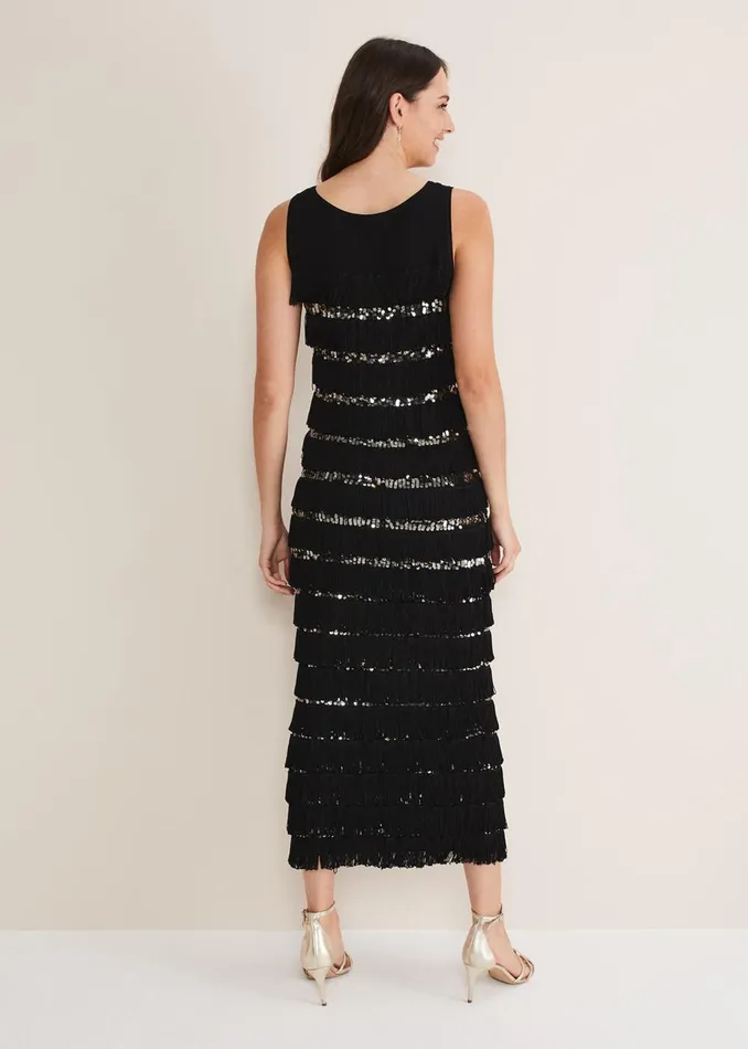 Women Phase Eight Occasion Dresses Sofianne Fringe Maxi Dress Blackpewter