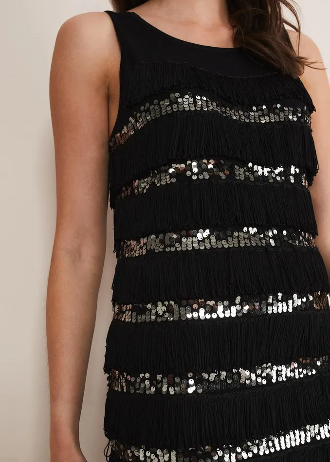 Women Phase Eight Occasion Dresses Sofianne Fringe Maxi Dress Blackpewter