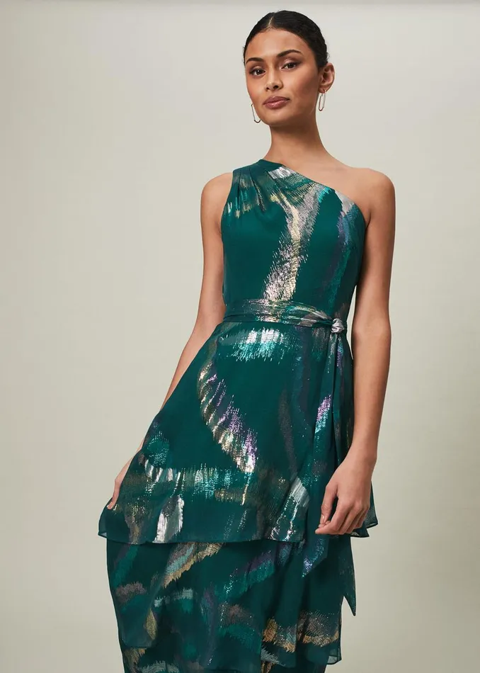 Women Phase Eight Occasion Dresses Sonia One Shoulder Silk Maxi Dress Dark Green