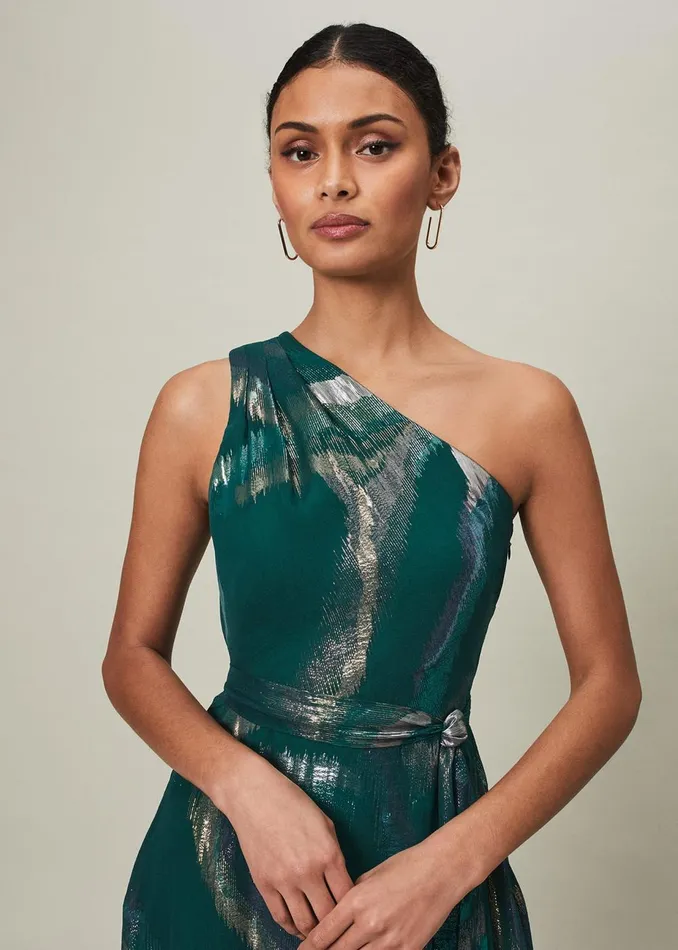 Women Phase Eight Occasion Dresses Sonia One Shoulder Silk Maxi Dress Dark Green