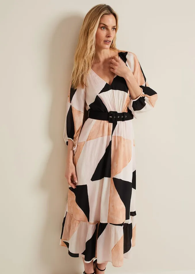 Women Phase Eight Occasion Dresses Sophia Colourblock Belted Midi Dress Multicoloured