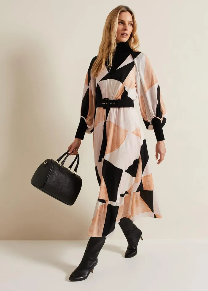 Women Phase Eight Occasion Dresses Sophia Colourblock Belted Midi Dress Multicoloured