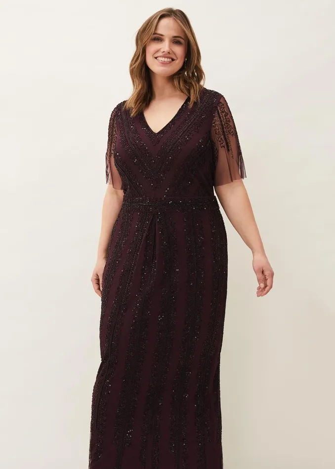 Women Phase Eight Occasion Dresses Suzie Beaded Maxi Dress Merlotblack