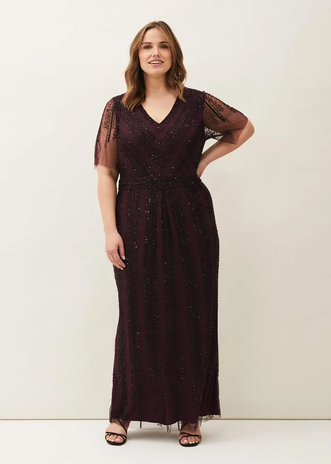 Women Phase Eight Occasion Dresses Suzie Beaded Maxi Dress Merlotblack