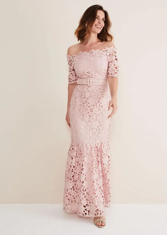 Women Phase Eight Occasion Dresses Tallulla Lace Bardot Maxi Dress Petal Pink