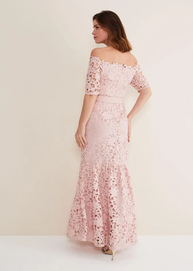 Women Phase Eight Occasion Dresses Tallulla Lace Bardot Maxi Dress Petal Pink
