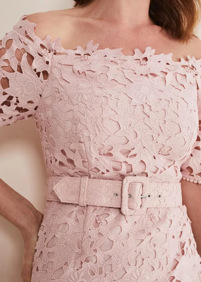 Women Phase Eight Occasion Dresses Tallulla Lace Bardot Maxi Dress Petal Pink