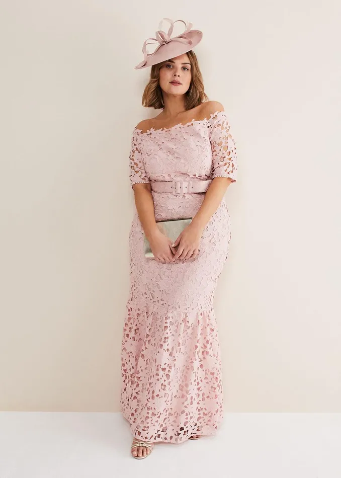 Women Phase Eight Occasion Dresses Tallulla Lace Bardot Maxi Dress Petal Pink