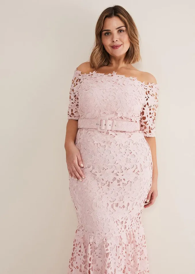 Women Phase Eight Occasion Dresses Tallulla Lace Bardot Maxi Dress Petal Pink