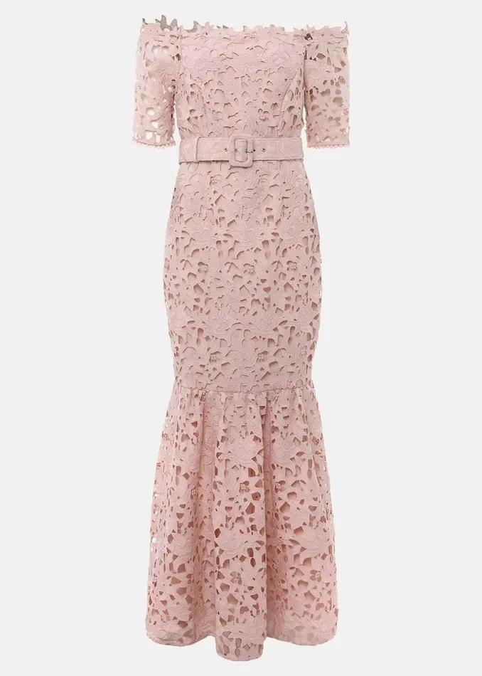 Women Phase Eight Occasion Dresses Tallulla Lace Bardot Maxi Dress Petal Pink