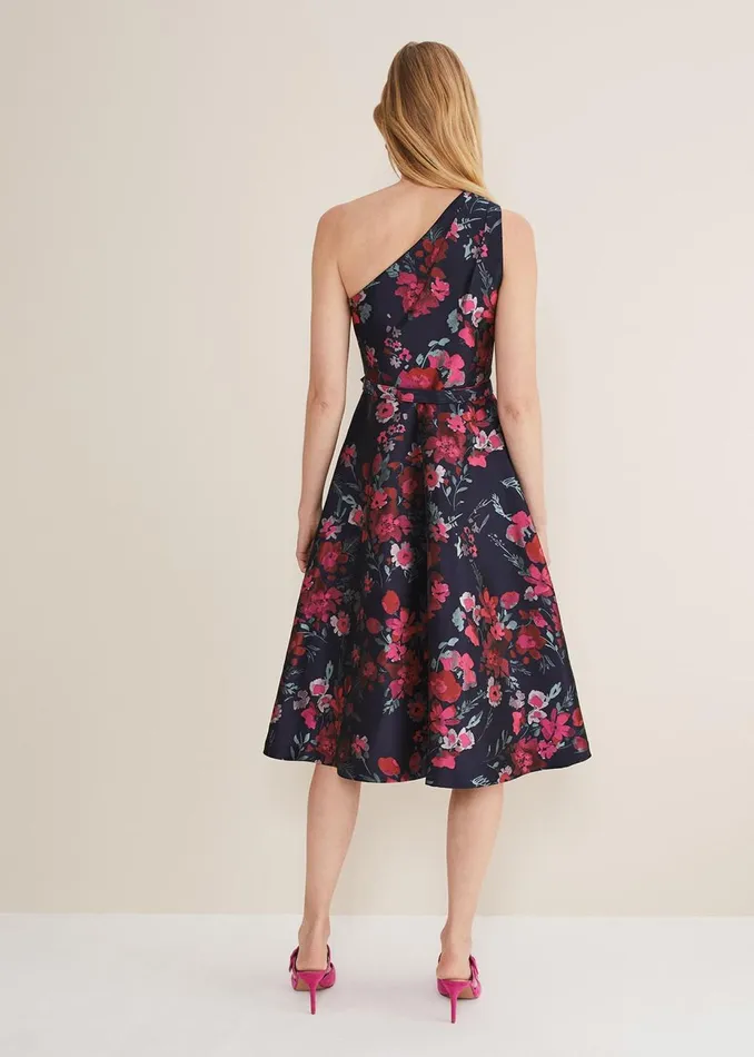 Women Phase Eight Occasion Dresses Tasha One Shoulder Jacquard Dress Navymulti