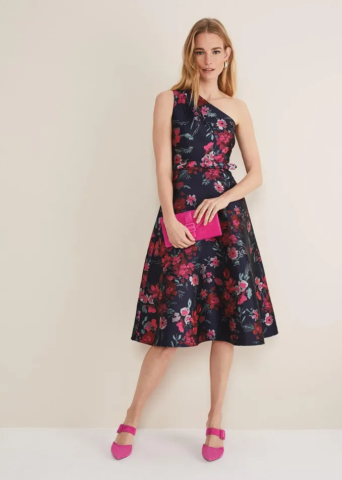 Women Phase Eight Occasion Dresses Tasha One Shoulder Jacquard Dress Navymulti