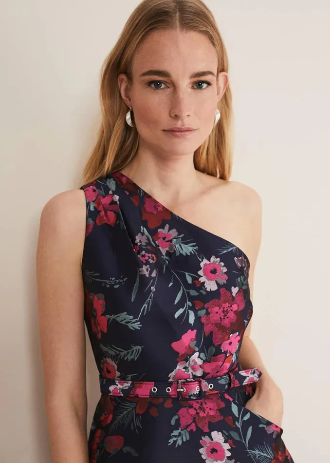 Women Phase Eight Occasion Dresses Tasha One Shoulder Jacquard Dress Navymulti