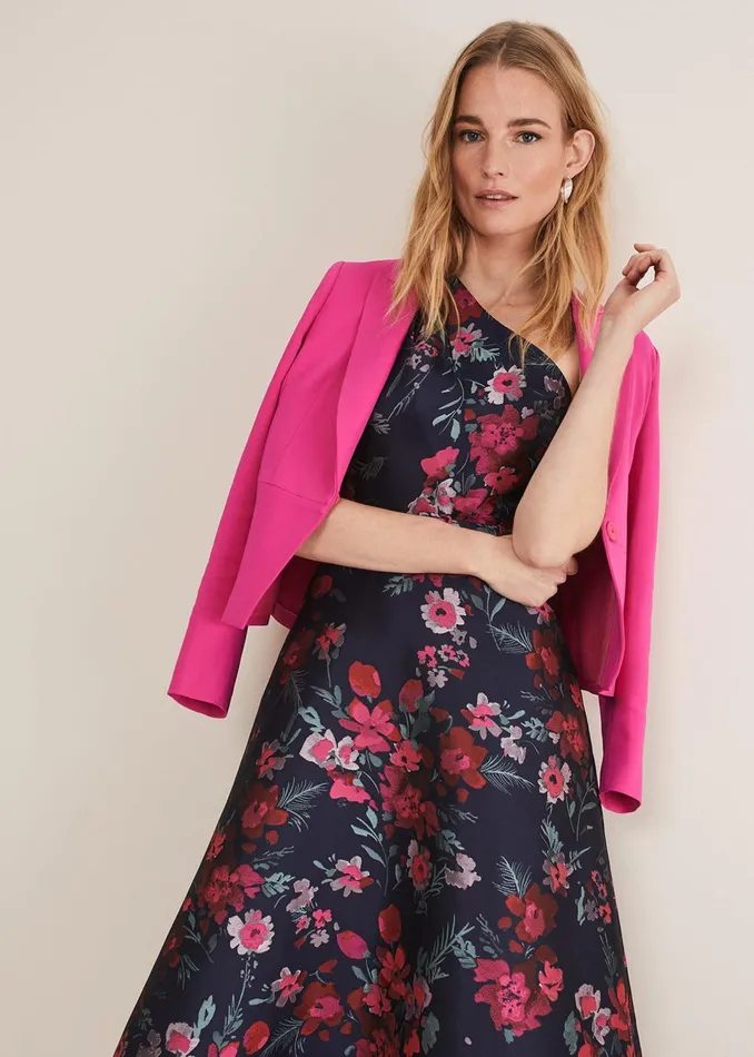 Women Phase Eight Occasion Dresses Tasha One Shoulder Jacquard Dress Navymulti