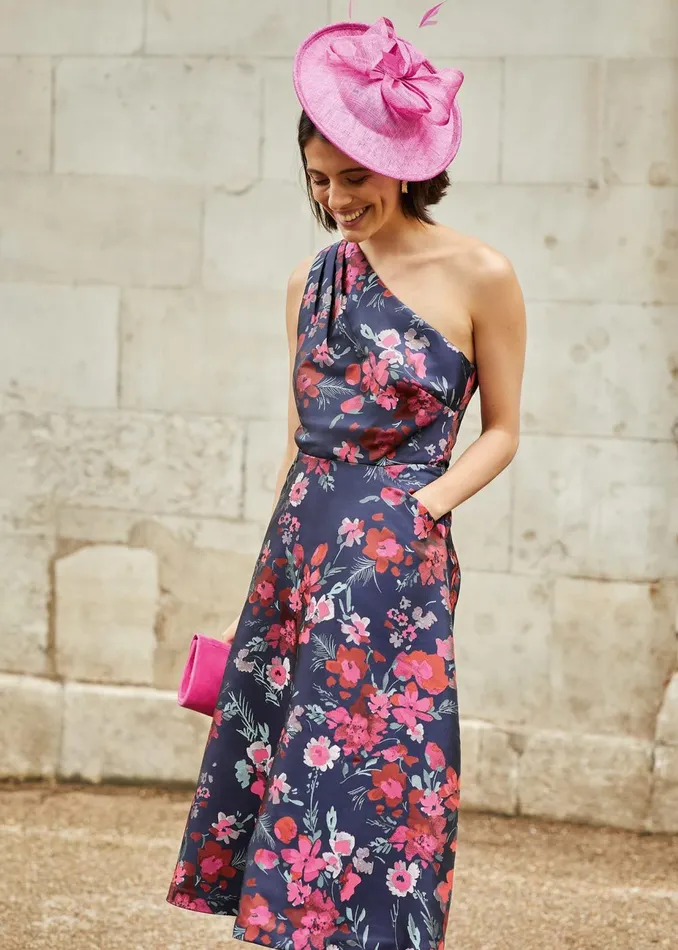 Women Phase Eight Occasion Dresses Tasha One Shoulder Jacquard Dress Navymulti