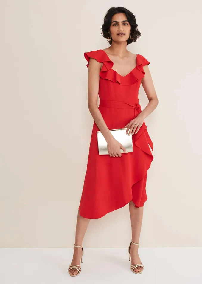Women Phase Eight Occasion Dresses Tatiana Ruffle Wrap Midi Dress Red
