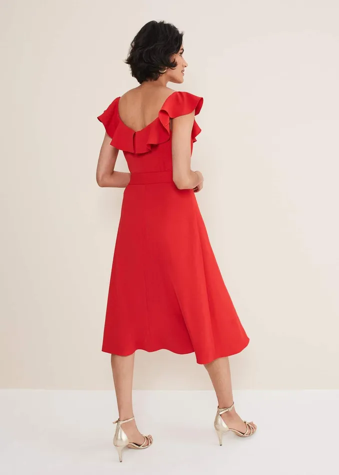 Women Phase Eight Occasion Dresses Tatiana Ruffle Wrap Midi Dress Red