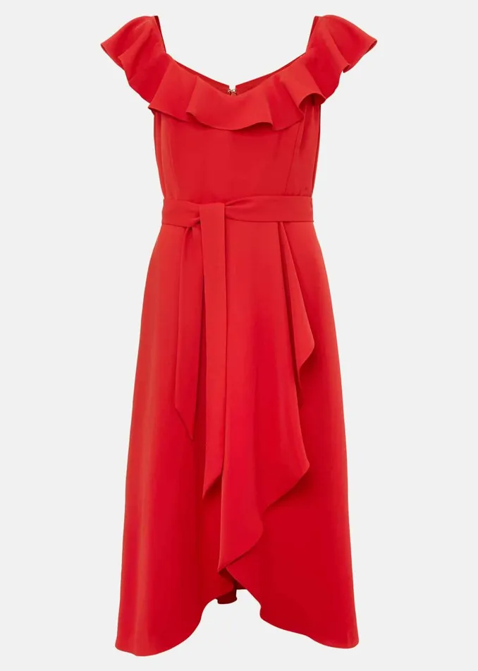 Women Phase Eight Occasion Dresses Tatiana Ruffle Wrap Midi Dress Red