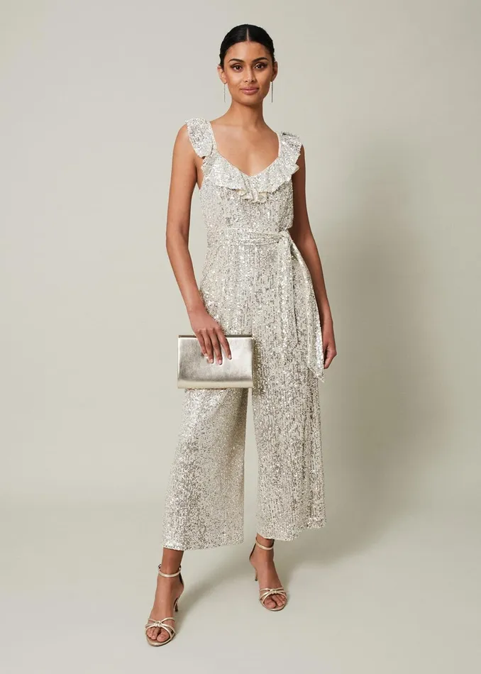Women Phase Eight Occasion Dresses Tazanna Sequin Wide Leg Jumpsuit Silver