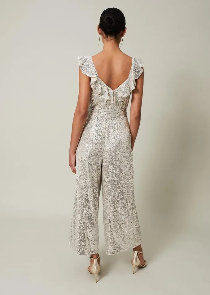Women Phase Eight Occasion Dresses Tazanna Sequin Wide Leg Jumpsuit Silver
