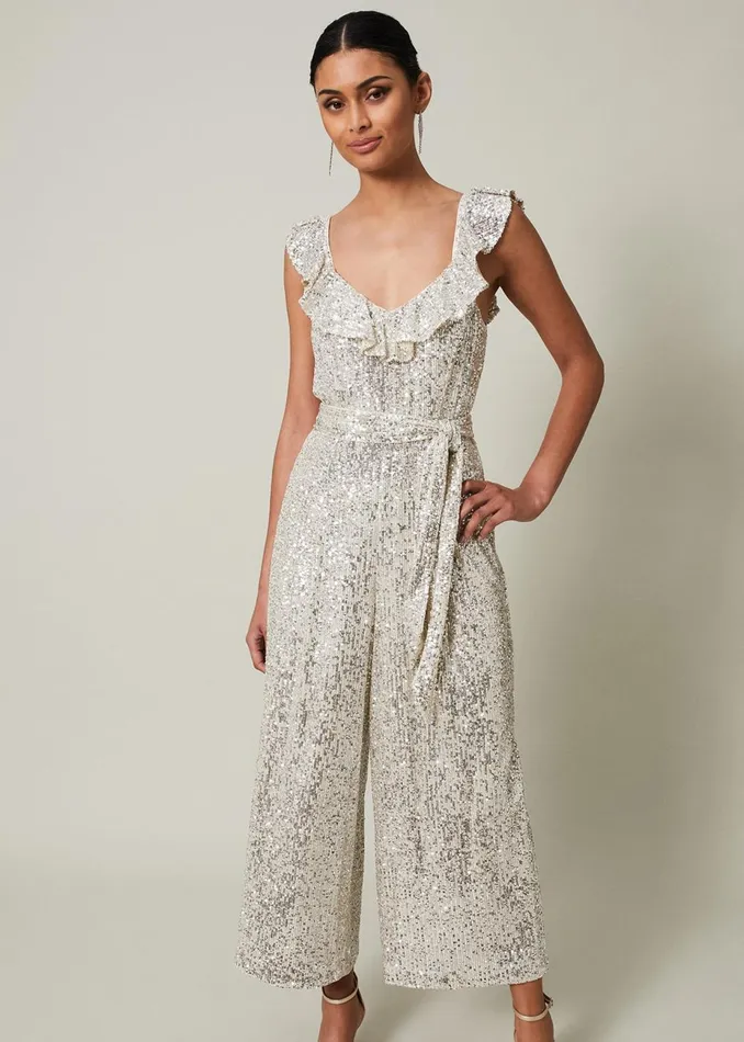 Women Phase Eight Occasion Dresses Tazanna Sequin Wide Leg Jumpsuit Silver