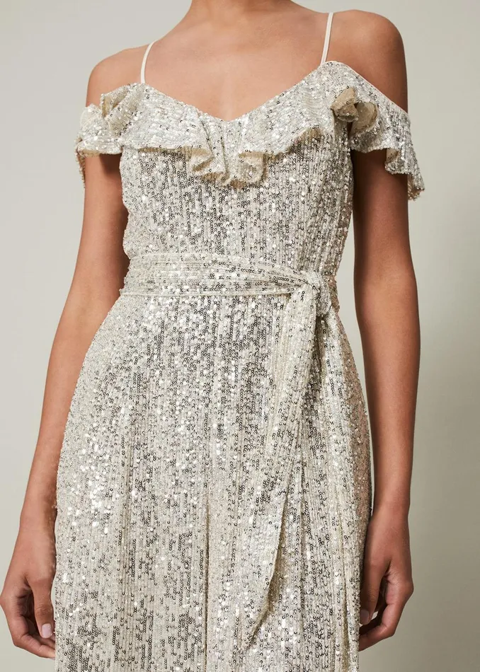 Women Phase Eight Occasion Dresses Tazanna Sequin Wide Leg Jumpsuit Silver