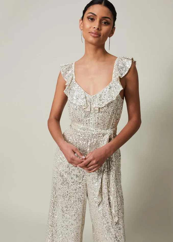 Women Phase Eight Occasion Dresses Tazanna Sequin Wide Leg Jumpsuit Silver