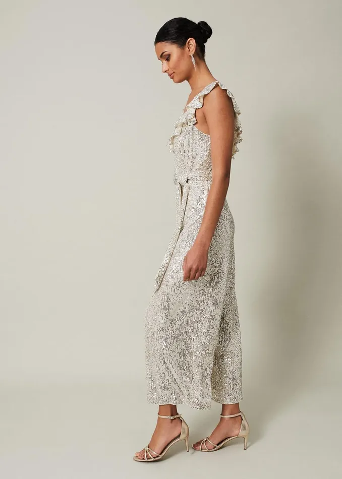 Women Phase Eight Occasion Dresses Tazanna Sequin Wide Leg Jumpsuit Silver