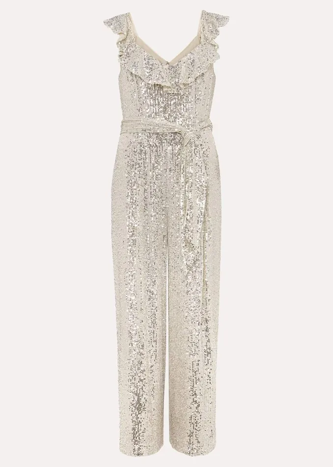 Women Phase Eight Occasion Dresses Tazanna Sequin Wide Leg Jumpsuit Silver
