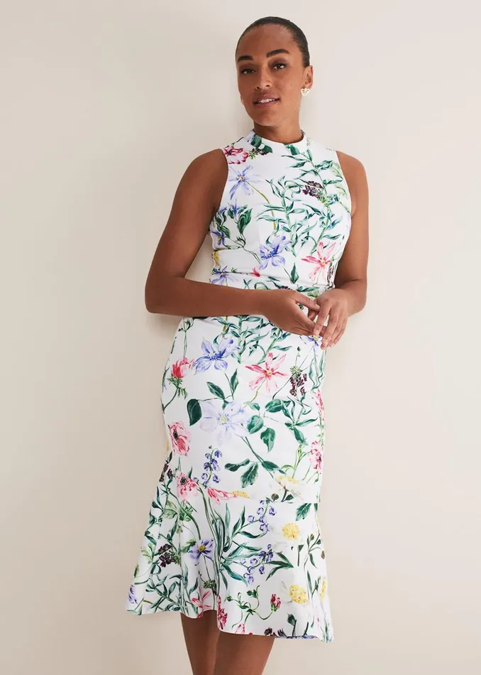 Women Phase Eight Occasion Dresses Tina Floral Fit And Flare Midi Dress Multicoloured