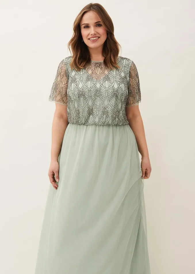 Women Phase Eight Occasion Dresses Tomasi Beaded Tulle Maxi Dress Mint