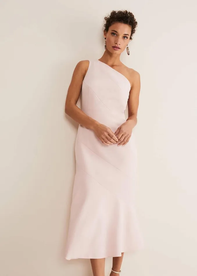 Women Phase Eight Occasion Dresses Valencia One Shoulder Midaxi Dress Petal Pink