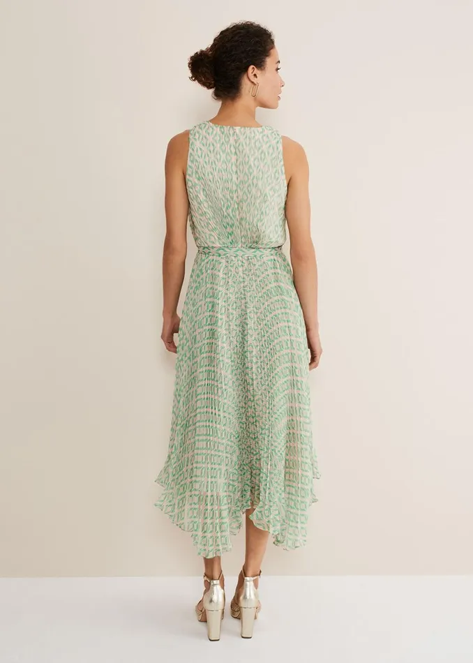Women Phase Eight Occasion Dresses Vanya Diamond Pleated Midi Dress Powder Pinkgreen