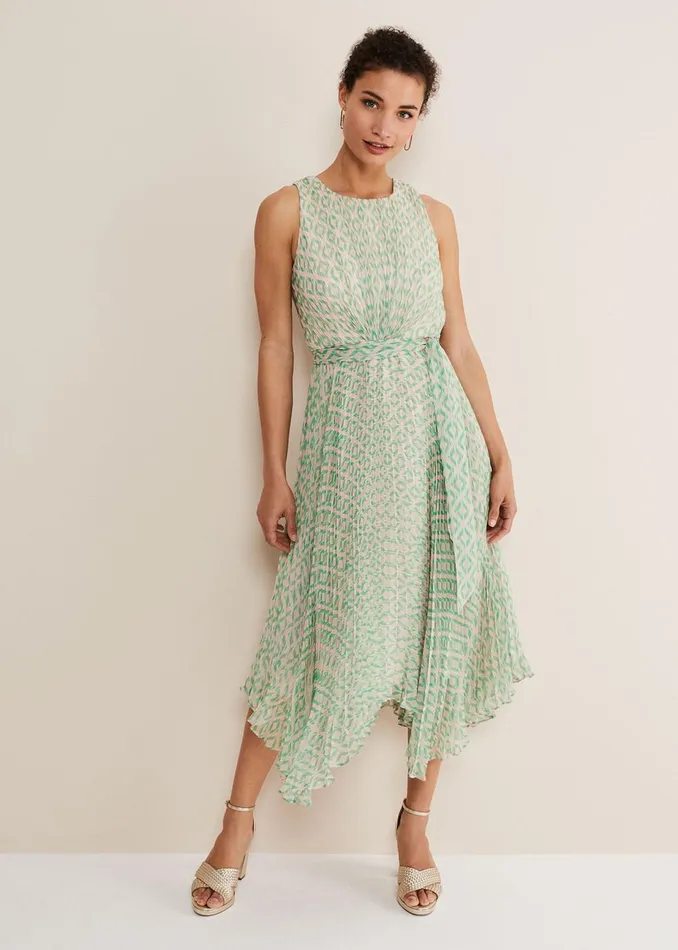 Women Phase Eight Occasion Dresses Vanya Diamond Pleated Midi Dress Powder Pinkgreen