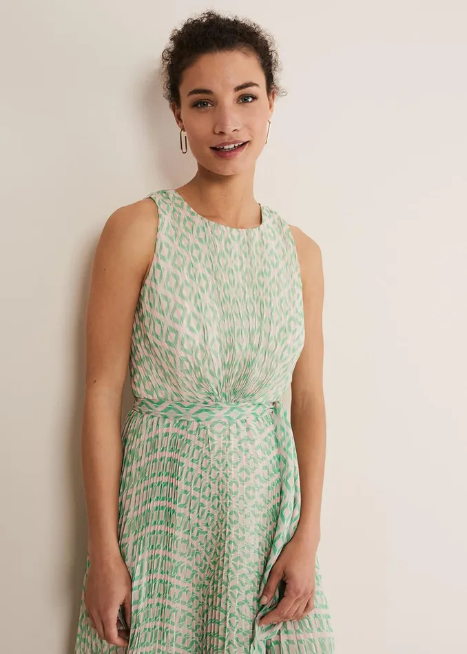 Women Phase Eight Occasion Dresses Vanya Diamond Pleated Midi Dress Powder Pinkgreen