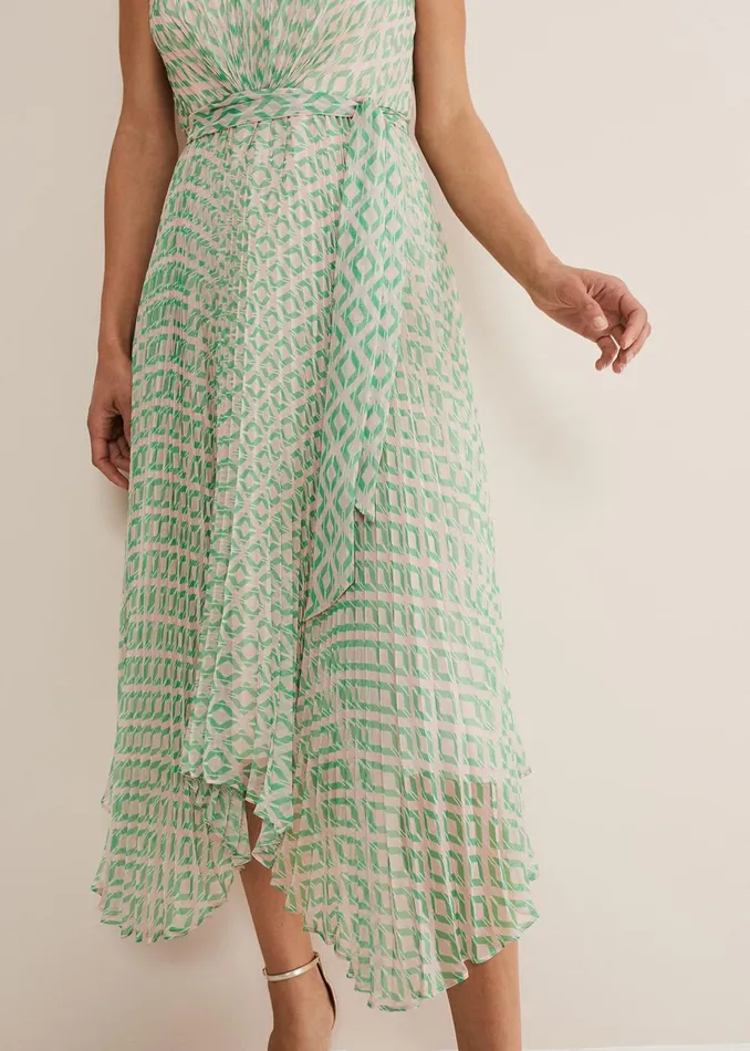 Women Phase Eight Occasion Dresses Vanya Diamond Pleated Midi Dress Powder Pinkgreen