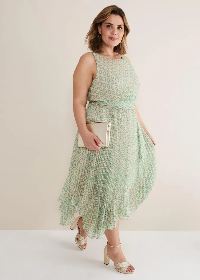 Women Phase Eight Occasion Dresses Vanya Diamond Pleated Midi Dress Powder Pinkgreen
