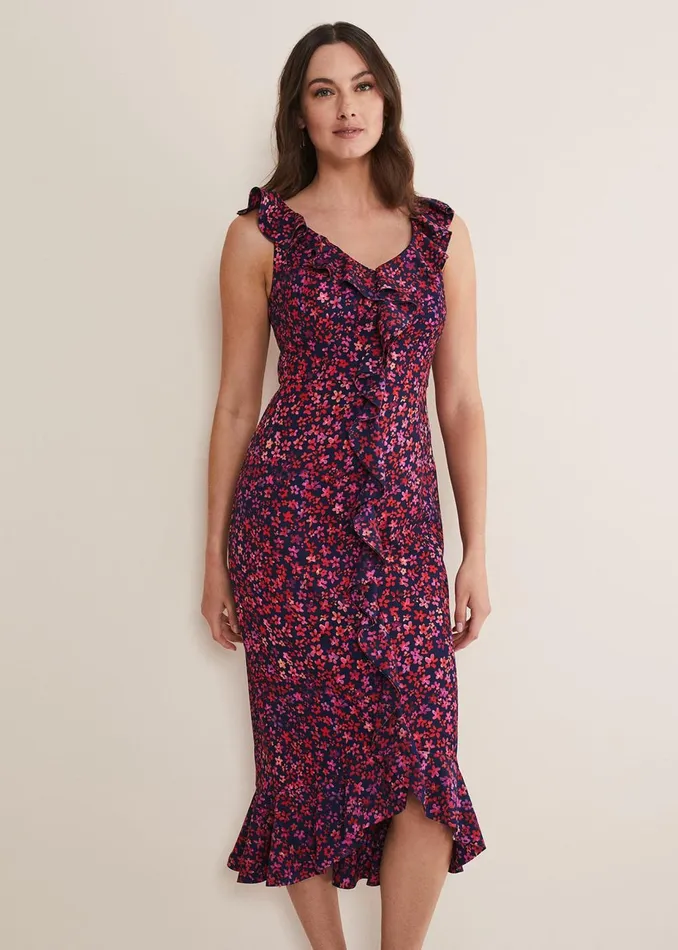 Women Phase Eight Occasion Dresses Viola Ditsy Frill Dress Navymulti