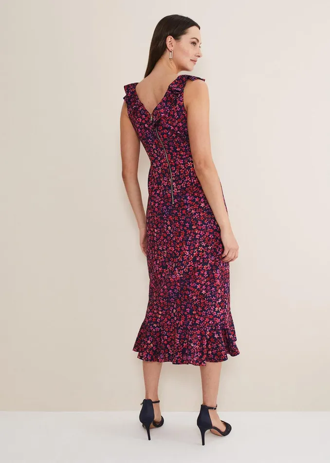 Women Phase Eight Occasion Dresses Viola Ditsy Frill Dress Navymulti