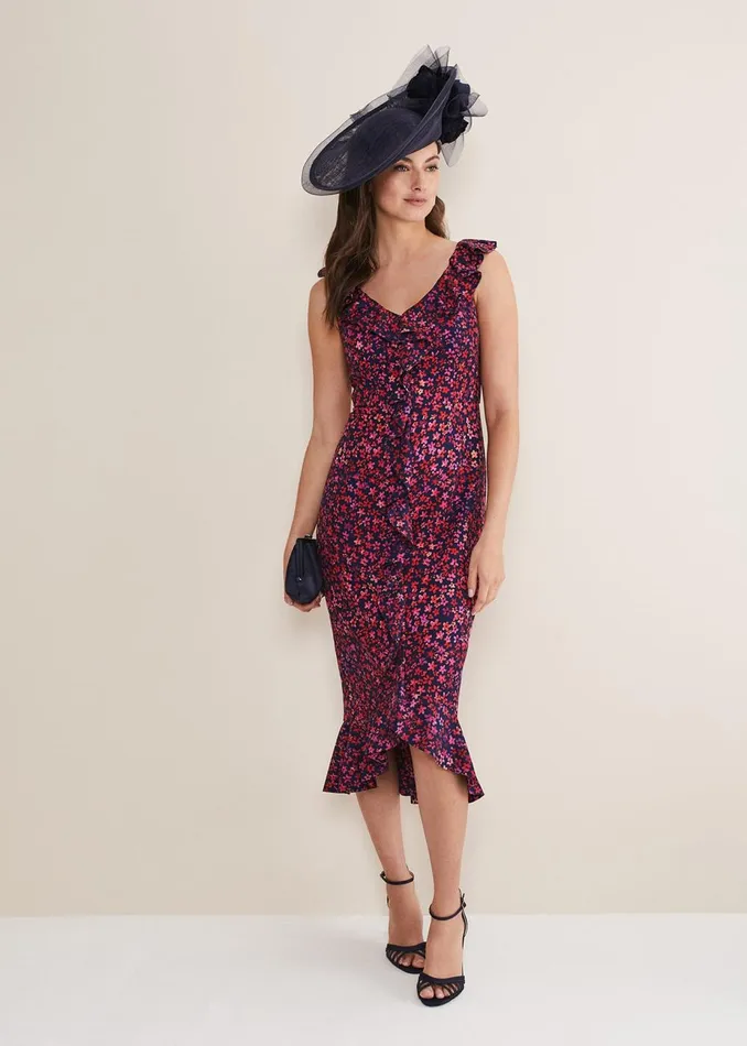 Women Phase Eight Occasion Dresses Viola Ditsy Frill Dress Navymulti