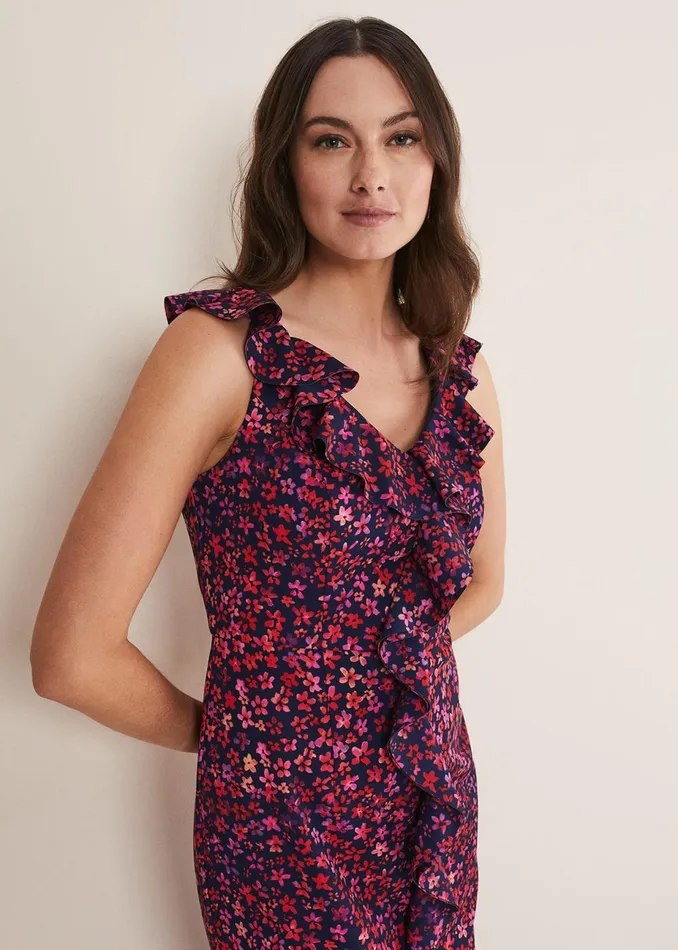 Women Phase Eight Occasion Dresses Viola Ditsy Frill Dress Navymulti
