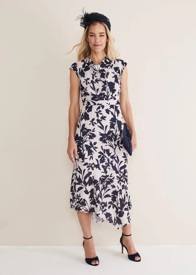 Women Phase Eight Occasion Dresses Willow Floral Cowl Neck Midi Dress Lattemulti