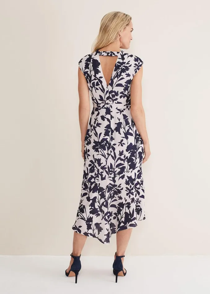 Women Phase Eight Occasion Dresses Willow Floral Cowl Neck Midi Dress Lattemulti